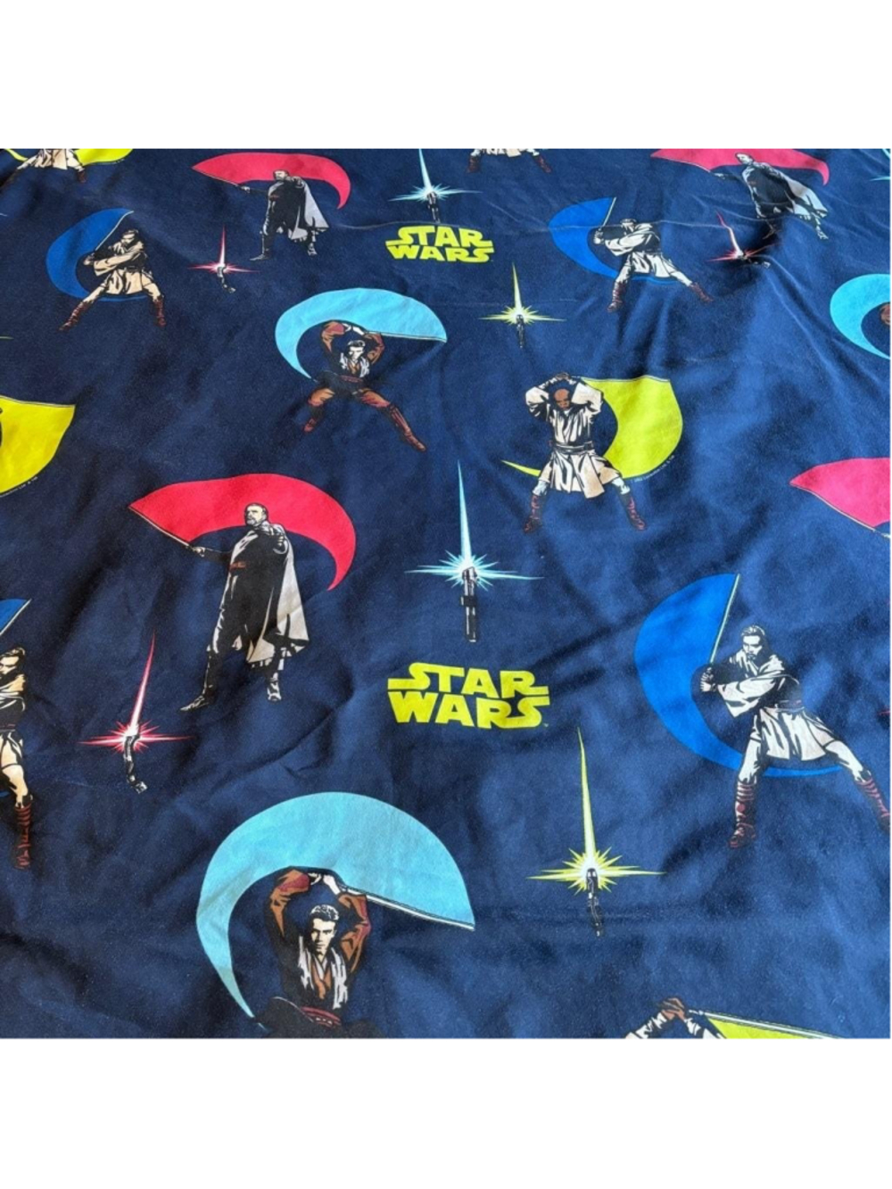 Vintage Star Wars Twin Flat Bed Sheet Blue 2002 Lucasfilm Cutter Fabric